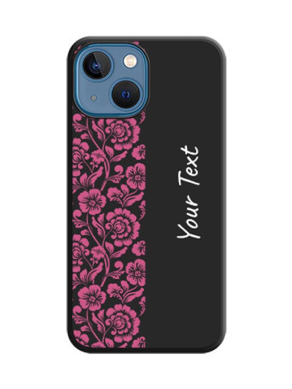 Custom Pink Floral Pattern Design With Custom Text On Space Black Personalized Soft Matte Phone Covers -Apple Iphone 13 Mini