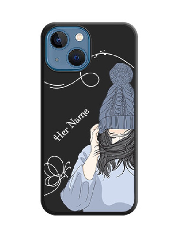 Custom Girl With Blue Winter Outfiit Custom Text Design On Space Black Personalized Soft Matte Phone Covers -Apple Iphone 13 Mini