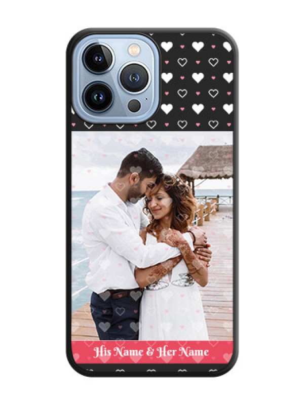 Custom White Color Love Symbols with Text Design on Photo on Space Black Soft Matte Phone Cover - iPhone 13 Pro Max