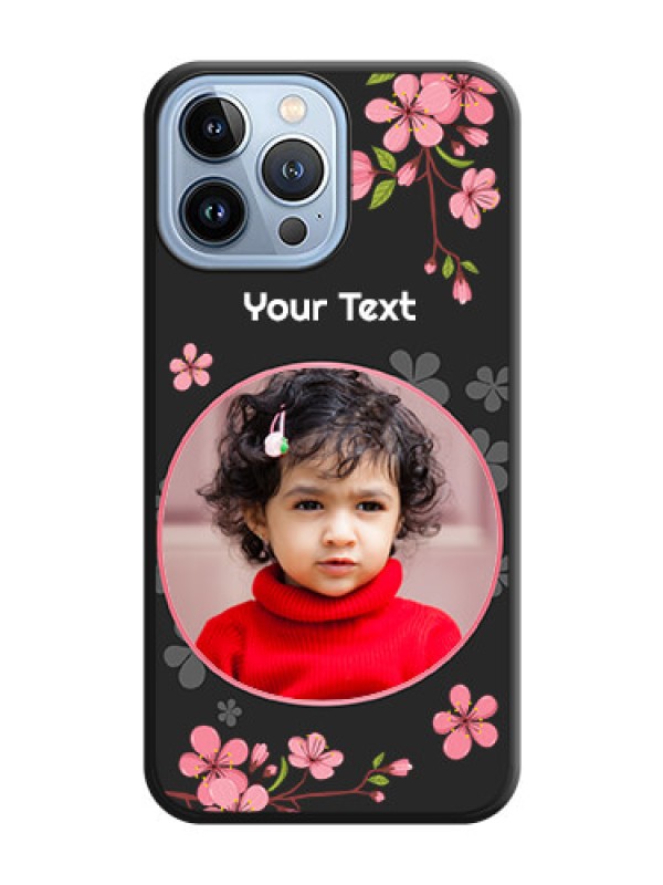 Custom Round Image with Pink Color Floral Design on Photo on Space Black Soft Matte Back Cover - iPhone 13 Pro Max