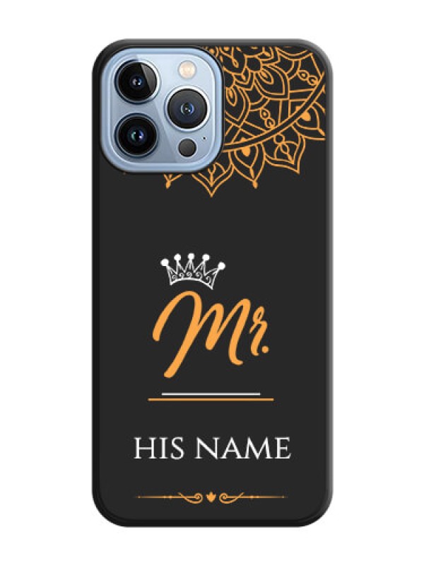 Custom Mr Name with Floral Design on Personalised Space Black Soft Matte Cases - iPhone 13 Pro Max