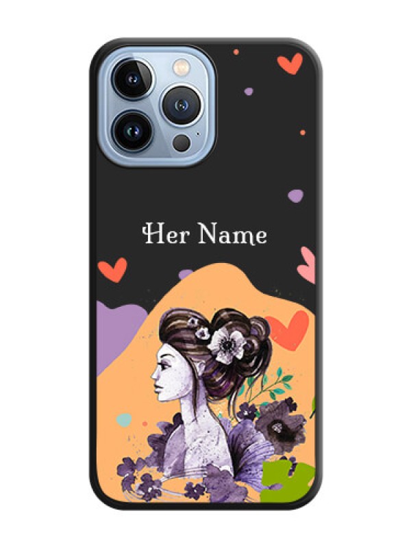 Custom Namecase For Her With Fancy Lady Image On Space Black Personalized Soft Matte Phone Covers -Apple Iphone 13 Pro Max