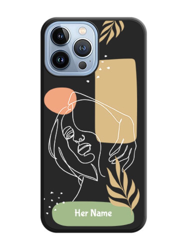 Custom Custom Text With Line Art Of Women & Leaves Design On Space Black Personalized Soft Matte Phone Covers -Apple Iphone 13 Pro Max