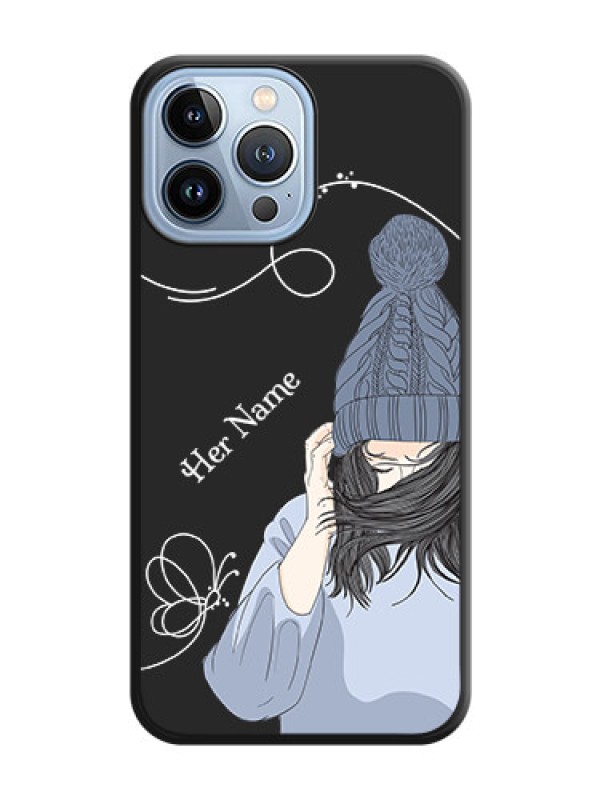 Custom Girl With Blue Winter Outfiit Custom Text Design On Space Black Personalized Soft Matte Phone Covers -Apple Iphone 13 Pro Max