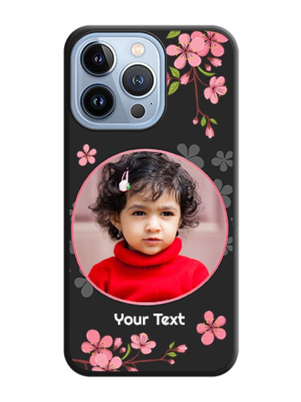 Custom Round Image with Pink Color Floral Design on Photo on Space Black Soft Matte Back Cover - iPhone 13 Pro