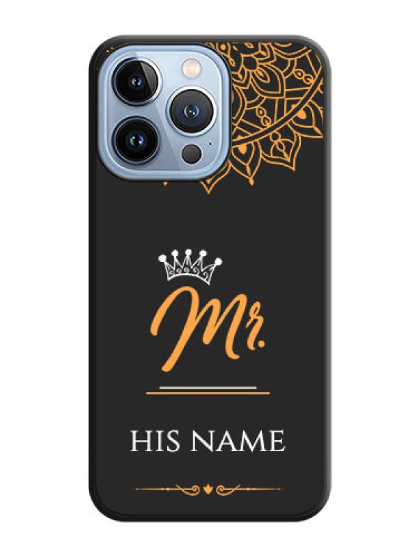 Custom Mr Name with Floral Design on Personalised Space Black Soft Matte Cases - iPhone 13 Pro