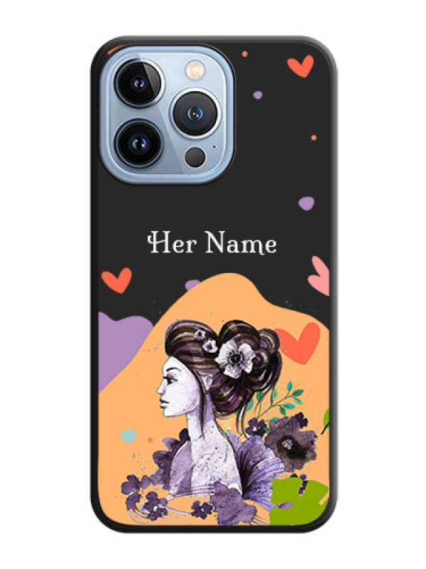 Custom Namecase For Her With Fancy Lady Image On Space Black Personalized Soft Matte Phone Covers -Apple Iphone 13 Pro
