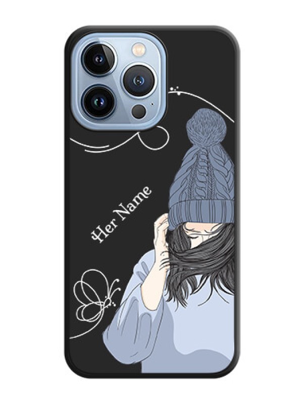 Custom Girl With Blue Winter Outfiit Custom Text Design On Space Black Personalized Soft Matte Phone Covers -Apple Iphone 13 Pro