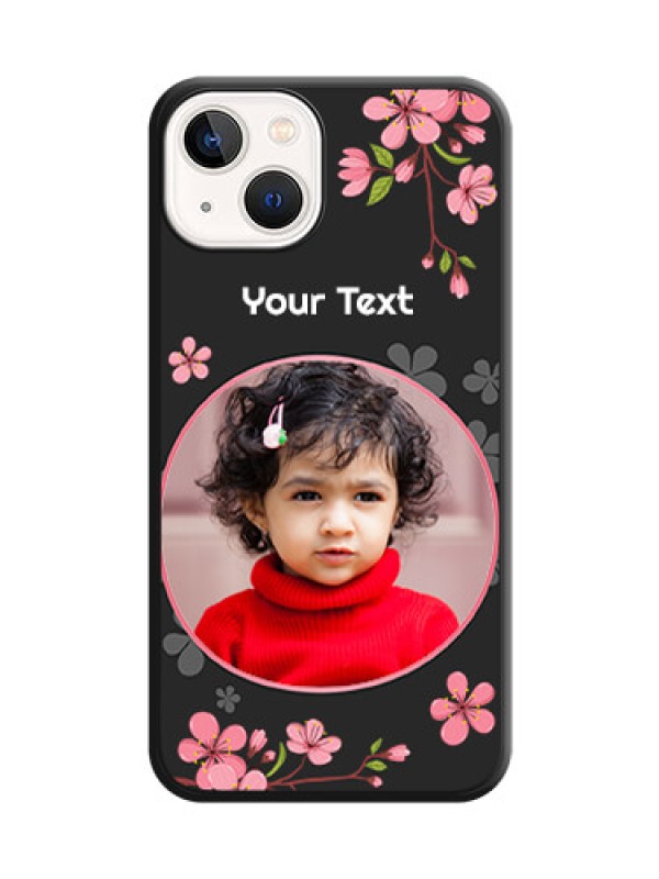 Custom Round Image with Pink Color Floral Design on Photo on Space Black Soft Matte Back Cover - iPhone 13