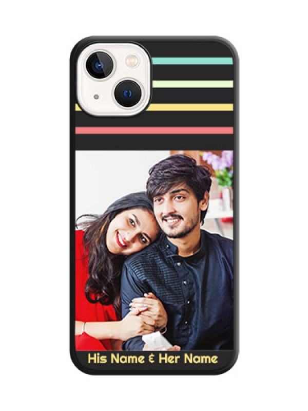 Custom Color Stripes with Photo and Text on Photo on Space Black Soft Matte Mobile Case - iPhone 13