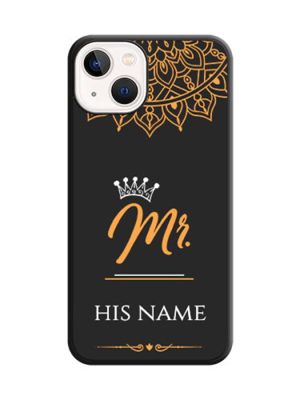 Custom Mr Name with Floral Design on Personalised Space Black Soft Matte Cases - iPhone 13