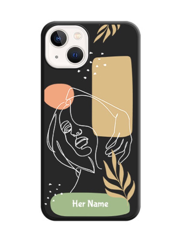 Custom Custom Text With Line Art Of Women & Leaves Design On Space Black Personalized Soft Matte Phone Covers -Apple Iphone 13
