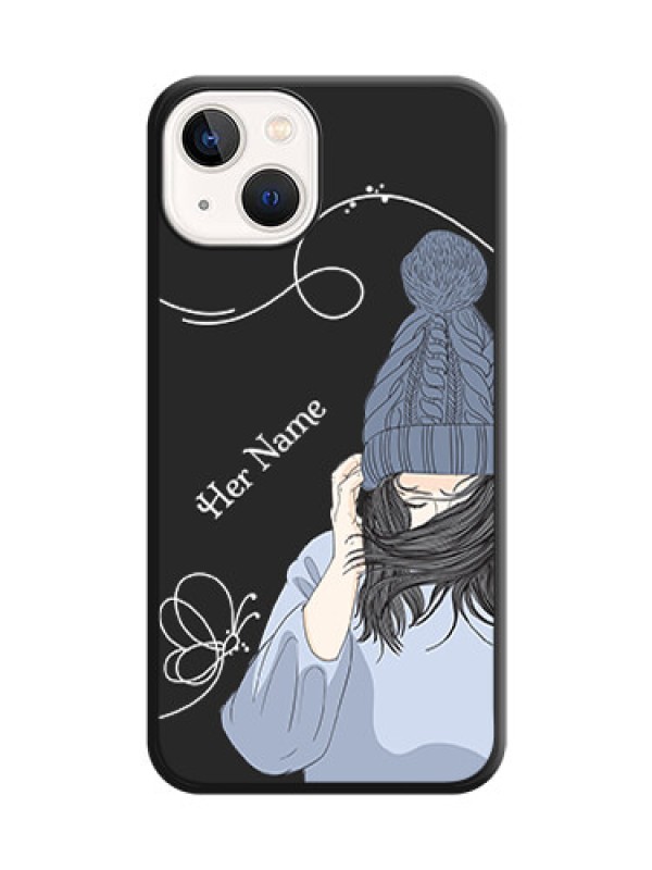 Custom Girl With Blue Winter Outfiit Custom Text Design On Space Black Personalized Soft Matte Phone Covers -Apple Iphone 13