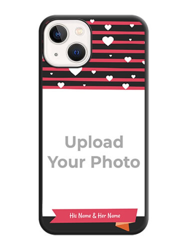 Custom White Color Love Symbols with Pink Lines Pattern on Space Black Custom Soft Matte Phone Cases - iPhone 14 Plus