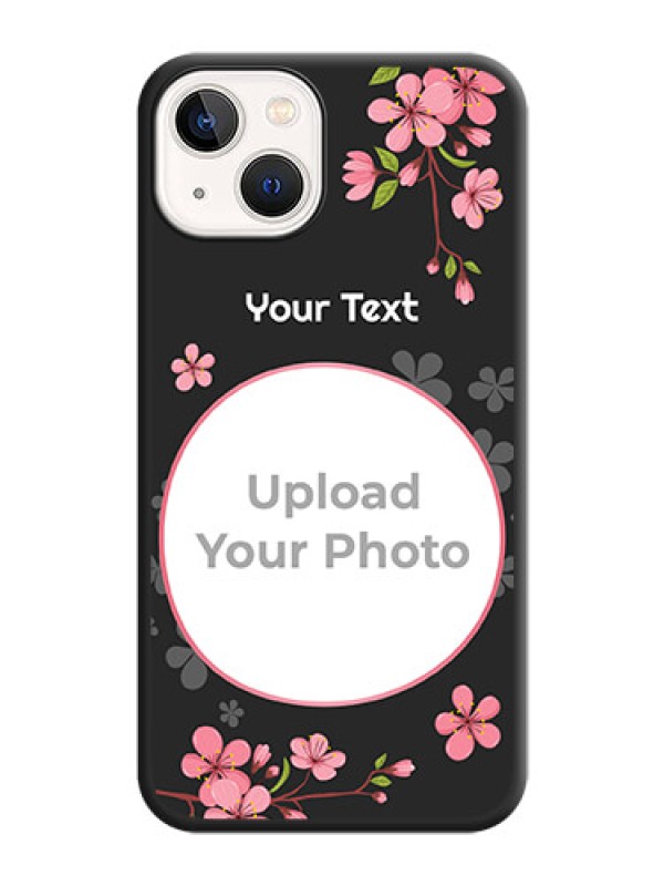 Custom Round Image with Pink Color Floral Design on Photo on Space Black Soft Matte Back Cover - iPhone 14 Plus