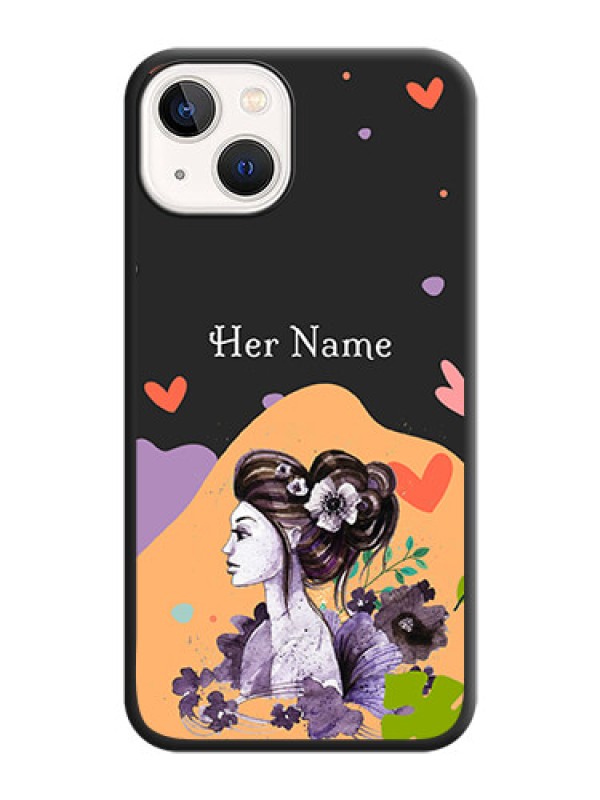 Custom Namecase For Her With Fancy Lady Image On Space Black Personalized Soft Matte Phone Covers -Apple Iphone 14 Plus