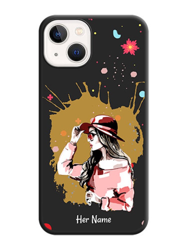 Custom Mordern Lady With Color Splash Background With Custom Text On Space Black Personalized Soft Matte Phone Covers -Apple Iphone 14 Plus