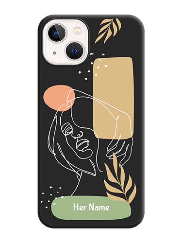Custom Custom Text With Line Art Of Women & Leaves Design On Space Black Personalized Soft Matte Phone Covers -Apple Iphone 14 Plus