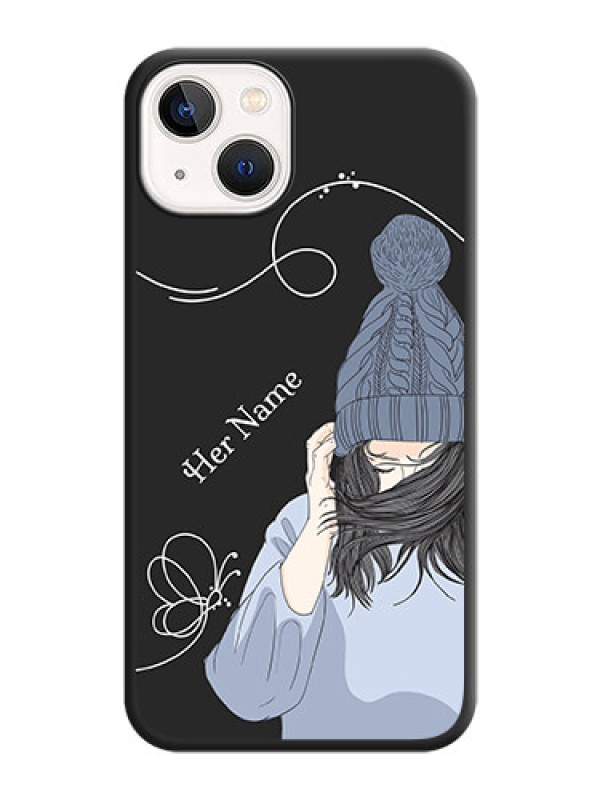 Custom Girl With Blue Winter Outfiit Custom Text Design On Space Black Personalized Soft Matte Phone Covers -Apple Iphone 14 Plus
