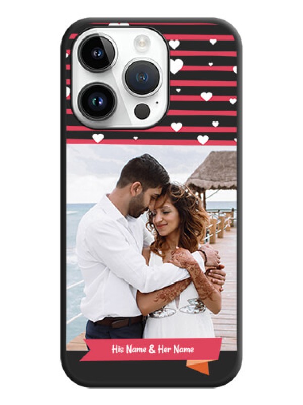 Custom White Color Love Symbols with Pink Lines Pattern on Space Black Custom Soft Matte Phone Cases - iPhone 14 Pro Max