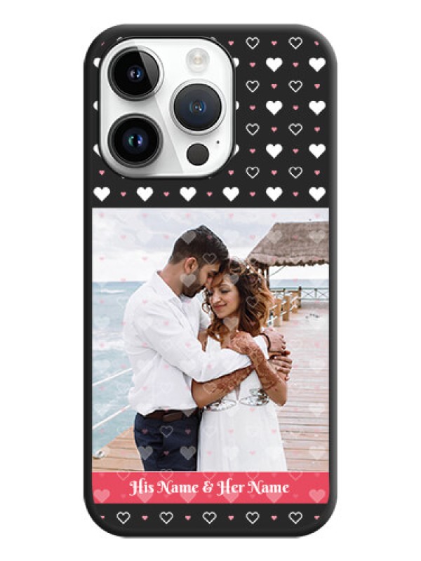 Custom White Color Love Symbols with Text Design on Photo on Space Black Soft Matte Phone Cover - iPhone 14 Pro Max