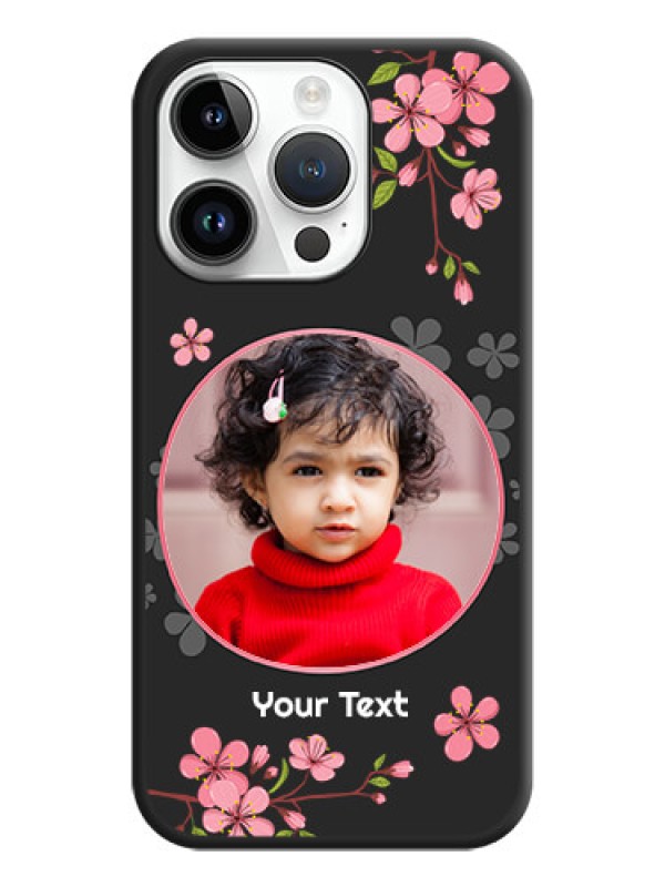 Custom Round Image with Pink Color Floral Design on Photo on Space Black Soft Matte Back Cover - iPhone 14 Pro Max