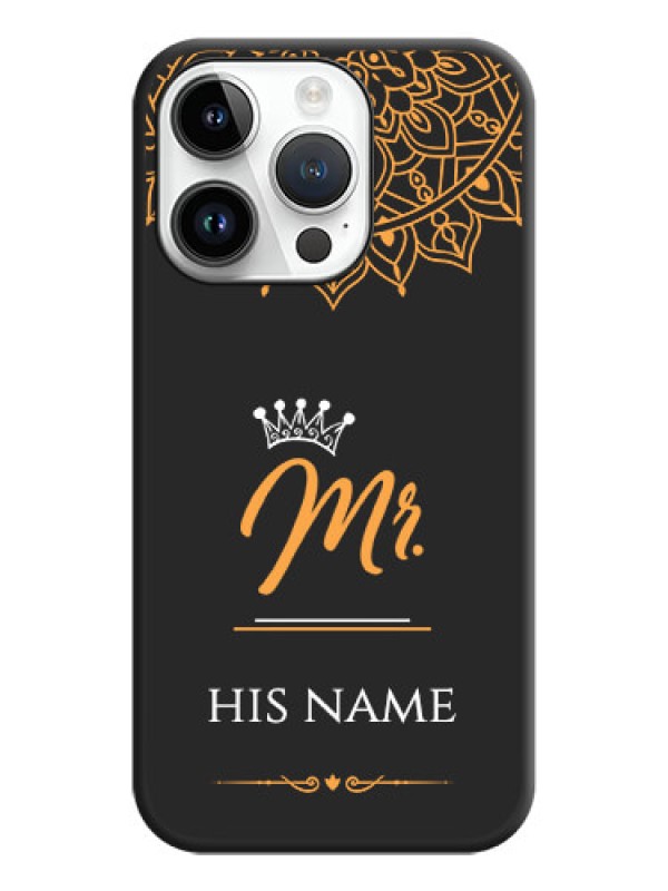 Custom Mr Name with Floral Design  on Personalised Space Black Soft Matte Cases - iPhone 14 Pro Max