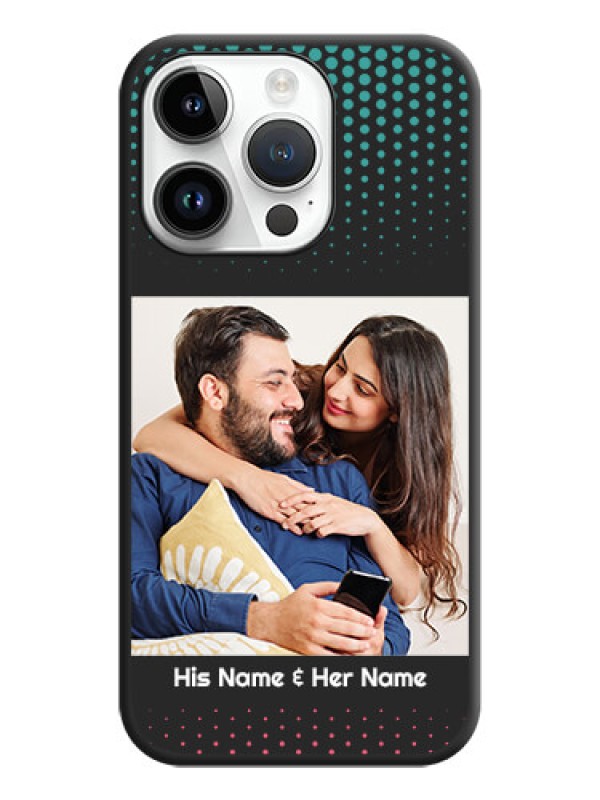 Custom Faded Dots with Grunge Photo Frame and Text on Space Black Custom Soft Matte Phone Cases - iPhone 14 Pro Max