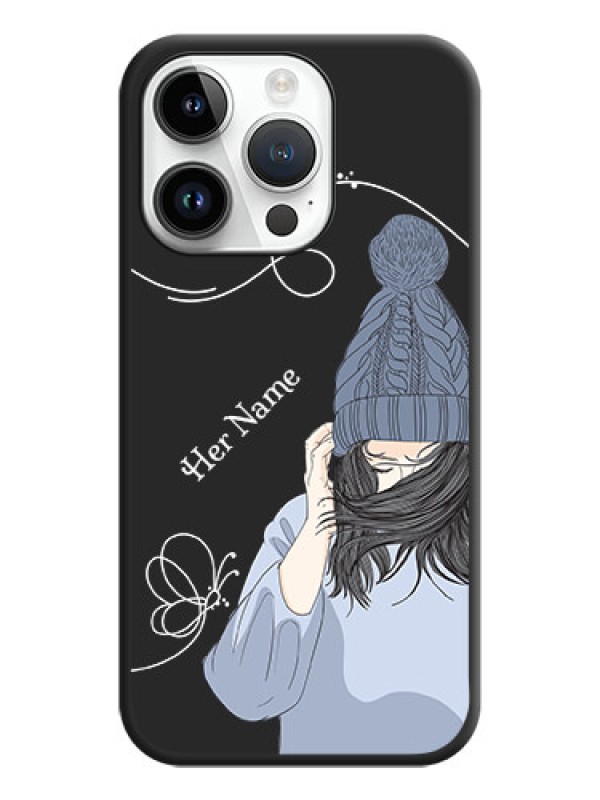 Custom Girl With Blue Winter Outfiit Custom Text Design On Space Black Personalized Soft Matte Phone Covers -Apple Iphone 14 Pro Max