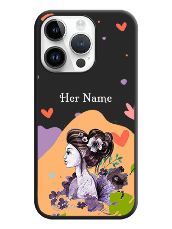 Custom Namecase For Her With Fancy Lady Image On Space Black Personalized Soft Matte Phone Covers -Apple Iphone 14 Pro