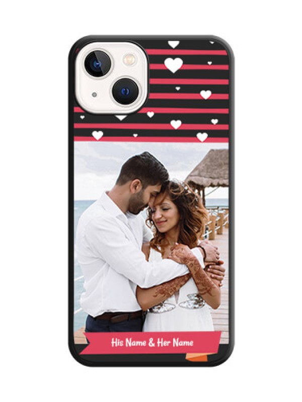 Custom White Color Love Symbols with Pink Lines Pattern on Space Black Custom Soft Matte Phone Cases - Apple iPhone 14