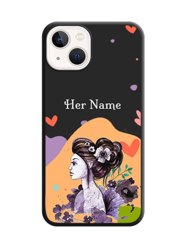 Custom Namecase For Her With Fancy Lady Image On Space Black Personalized Soft Matte Phone Covers -Apple Iphone 14