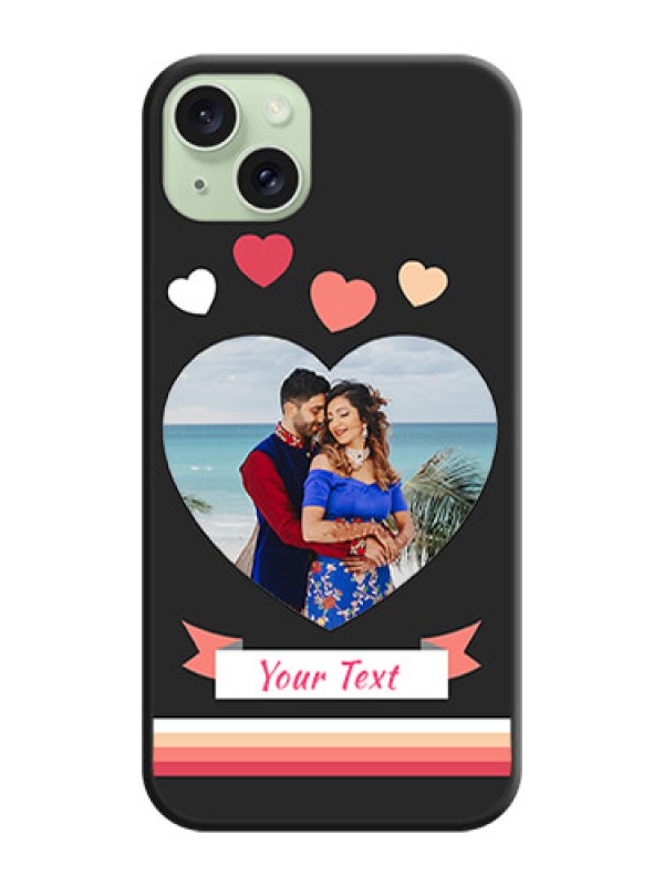 Custom Love Shaped Photo with Colorful Stripes on Personalised Space Black Soft Matte Cases - iPhone 15 Plus