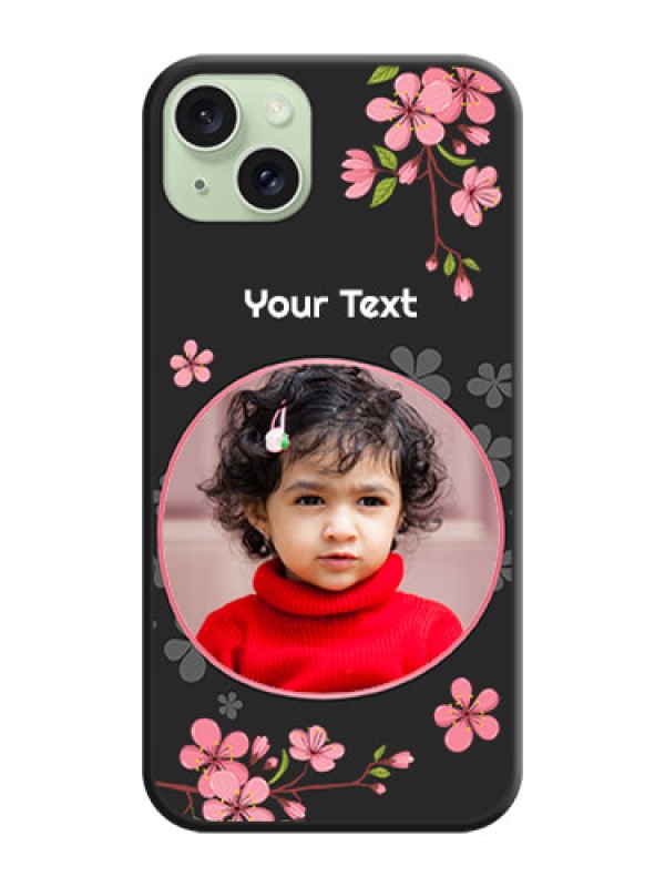 Custom Round Image with Pink Color Floral Design - Photo on Space Black Soft Matte Back Cover - iPhone 15 Plus