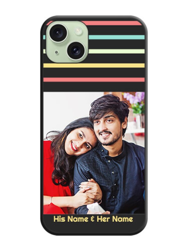 Custom Color Stripes with Photo and Text - Photo on Space Black Soft Matte Mobile Case - iPhone 15 Plus