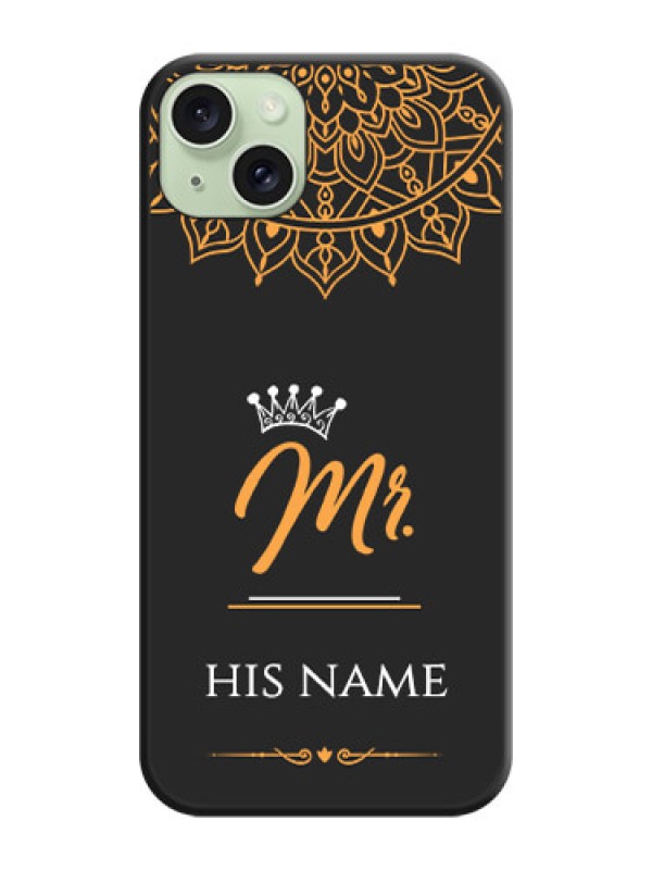 Custom Mr Name with Floral Design on Personalised Space Black Soft Matte Cases - iPhone 15 Plus