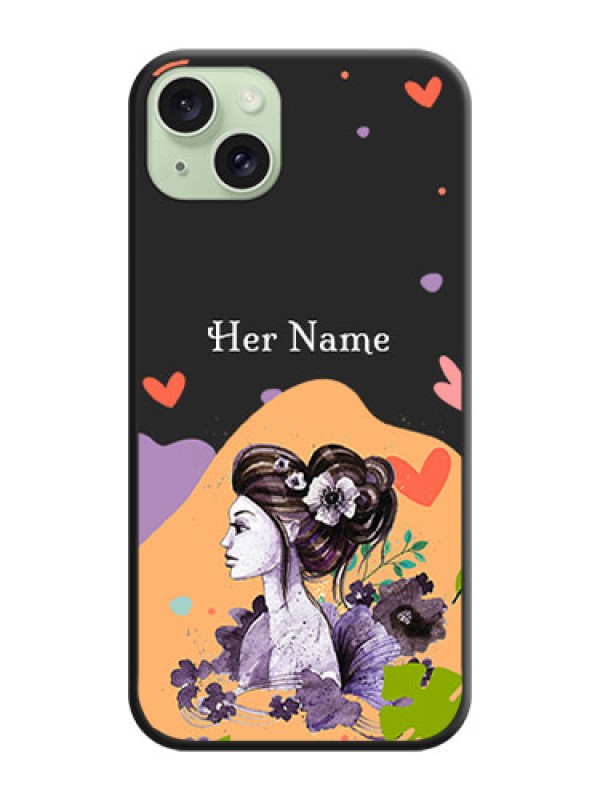 Custom Namecase For Her With Fancy Lady Image On Space Black Personalized Soft Matte Phone Covers - iPhone 15 Plus