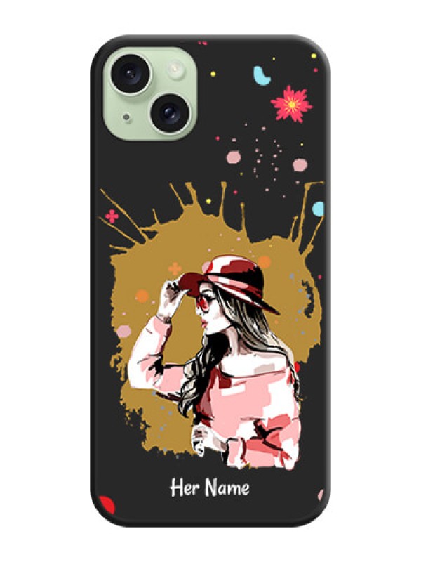 Custom Mordern Lady With Color Splash Background With Custom Text On Space Black Personalized Soft Matte Phone Covers - iPhone 15 Plus