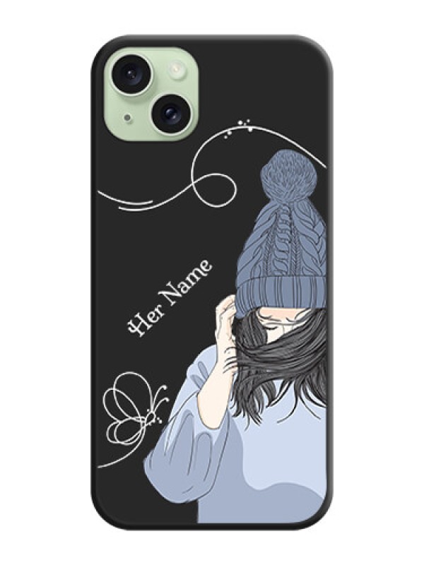 Custom Girl With Blue Winter Outfiit Custom Text Design On Space Black Personalized Soft Matte Phone Covers - iPhone 15 Plus