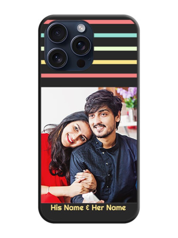Custom Color Stripes with Photo and Text - Photo on Space Black Soft Matte Mobile Case - iPhone 15 Pro Max