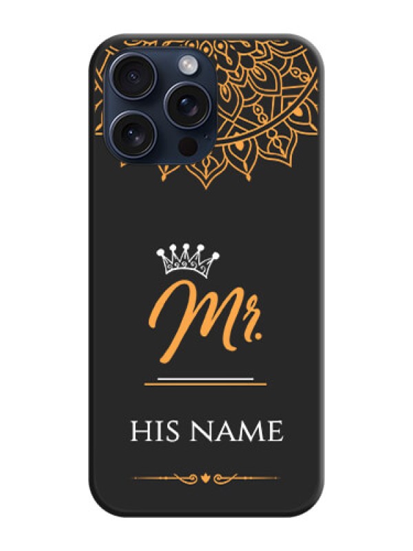 Custom Mr Name with Floral Design on Personalised Space Black Soft Matte Cases - iPhone 15 Pro Max