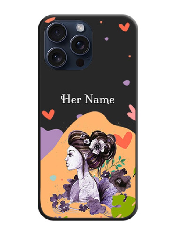 Custom Namecase For Her With Fancy Lady Image On Space Black Personalized Soft Matte Phone Covers - iPhone 15 Pro Max