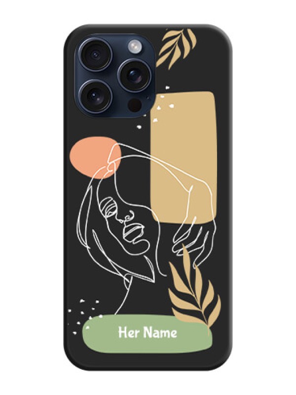 Custom Custom Text With Line Art Of Women & Leaves Design On Space Black Personalized Soft Matte Phone Covers - iPhone 15 Pro Max