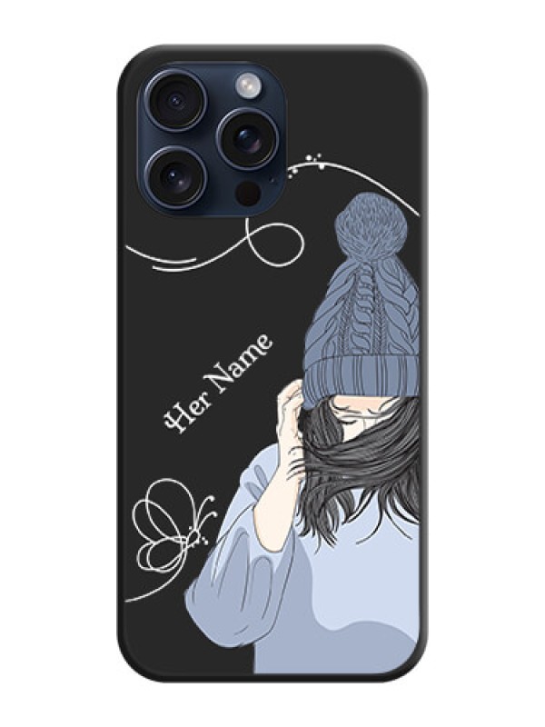 Custom Girl With Blue Winter Outfiit Custom Text Design On Space Black Personalized Soft Matte Phone Covers - iPhone 15 Pro Max