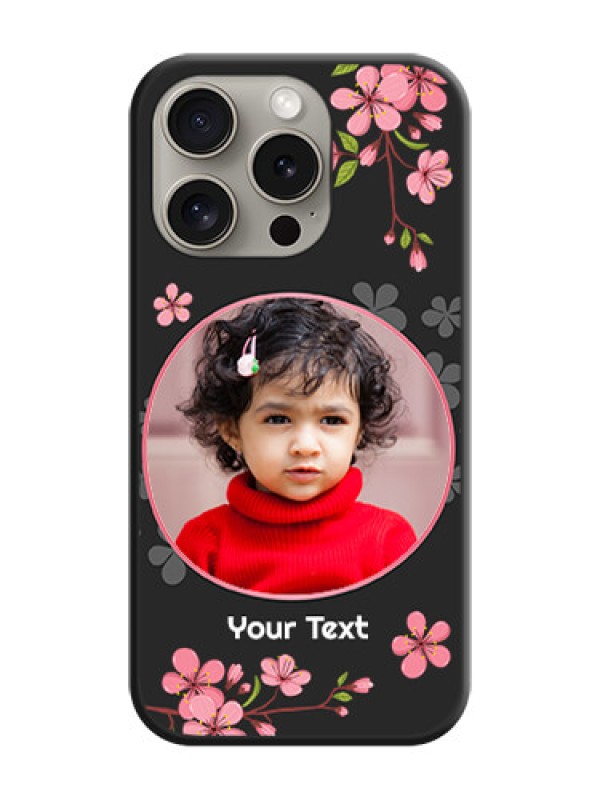 Custom Round Image with Pink Color Floral Design - Photo on Space Black Soft Matte Back Cover - iPhone 15 Pro