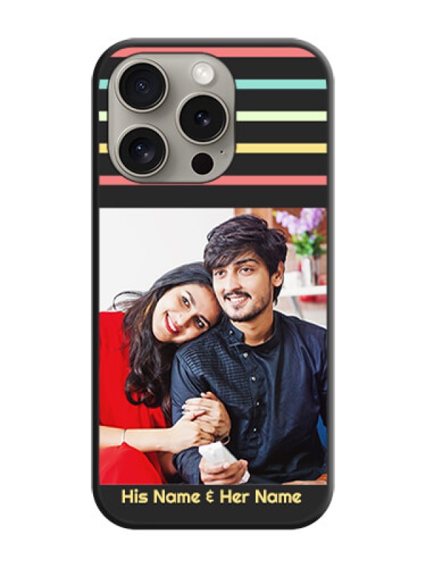 Custom Color Stripes with Photo and Text - Photo on Space Black Soft Matte Mobile Case - iPhone 15 Pro
