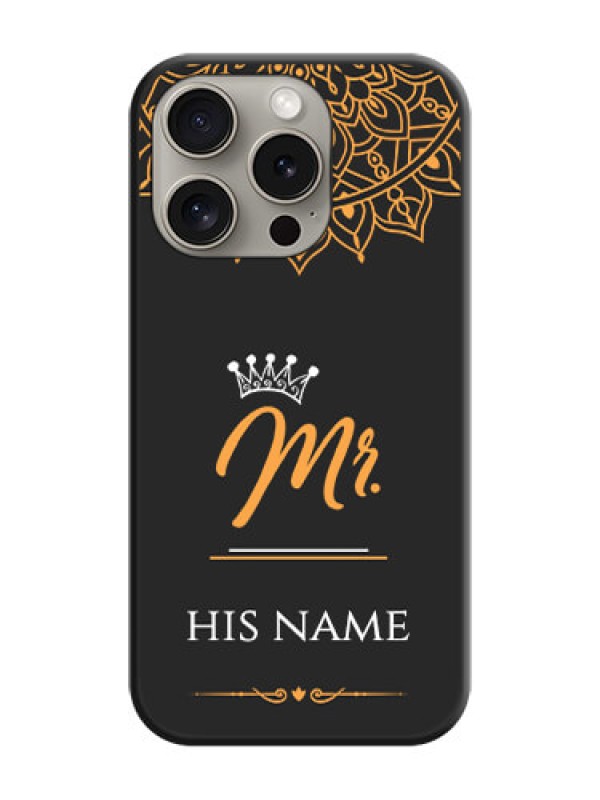Custom Mr Name with Floral Design on Personalised Space Black Soft Matte Cases - iPhone 15 Pro