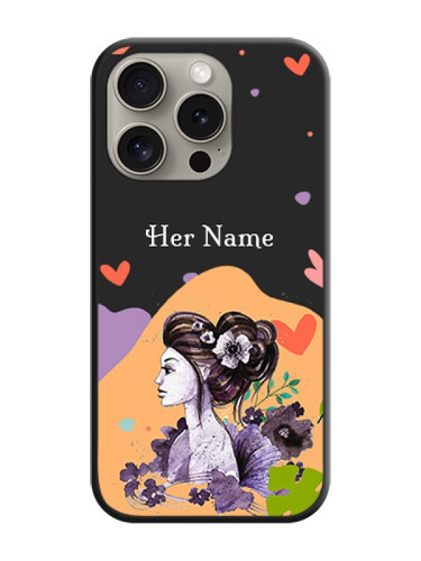 Custom Namecase For Her With Fancy Lady Image On Space Black Personalized Soft Matte Phone Covers - iPhone 15 Pro