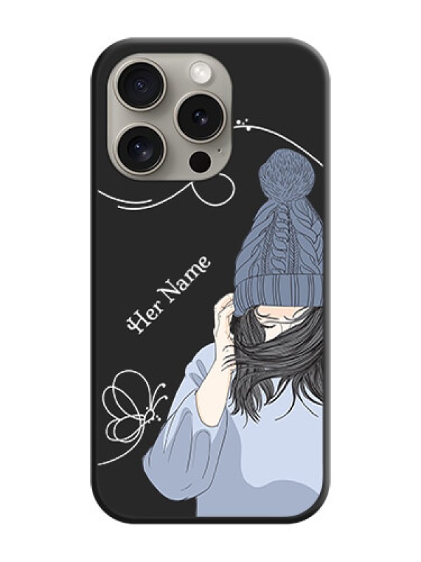 Custom Girl With Blue Winter Outfiit Custom Text Design On Space Black Personalized Soft Matte Phone Covers - iPhone 15 Pro