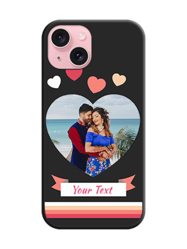 Custom Love Shaped Photo with Colorful Stripes on Personalised Space Black Soft Matte Cases - iPhone 15